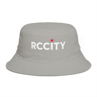 Gray bucket hat with 'RCCITY' logo 