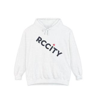 White hoodie with 'RCC CITY' 