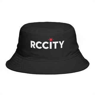 Black bucket hat with 'RCCITY' logo 