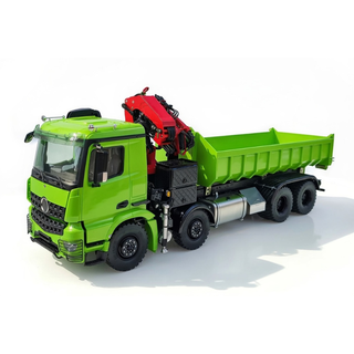 1/14 Scale RC Hydraulic Crane Dump Truck - Remote Control Heavy Duty Hauler with Crane Arm Bucket Dump Lights and Sounds