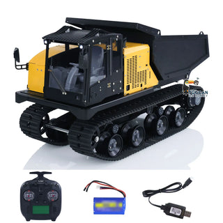 1:14 Scale RC Hydraulic Crawler Dump Truck - Tracked Remote Control Digger with Full Metal Hydraulic Arm Bucket Rotation Lights and Sounds