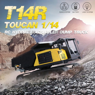 1:14 Scale RC Hydraulic Crawler Dump Truck - Tracked Remote Control Digger with Full Metal Hydraulic Arm Bucket Rotation Lights and Sounds
