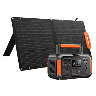 Solar panel and portable power station on a white background