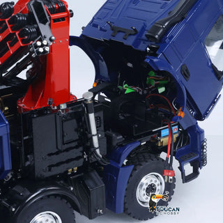 1/14 Scale RC Hydraulic Crane Dump Truck - Remote Control Heavy Duty Hauler with Crane Arm Bucket Dump Lights and Sounds