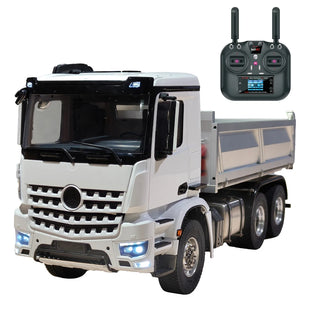 1/14 Scale RC Hydraulic Dump Truck - 6x6 Remote Control Hauler with Metal Chassis Hydraulic Dump Lights and Sounds
