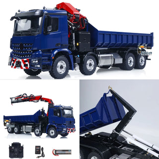 1/14 Scale RC Hydraulic Crane Dump Truck - Remote Control Heavy Duty Hauler with Crane Arm Bucket Dump Lights and Sounds