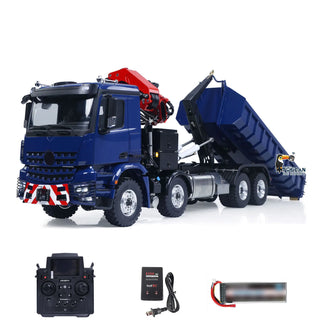 1/14 Scale RC Hydraulic Crane Dump Truck - Remote Control Heavy Duty Hauler with Crane Arm Bucket Dump Lights and Sounds