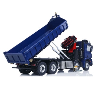 1/14 Scale RC Hydraulic Crane Dump Truck - Remote Control Heavy Duty Hauler with Crane Arm Bucket Dump Lights and Sounds