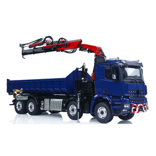1/14 Scale RC Hydraulic Crane Dump Truck - Remote Control Heavy Duty Hauler with Crane Arm Bucket Dump Lights and Sounds