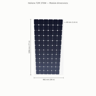 Heliene 72M 370W module dimensions — 1956 × 992 × 40 mm